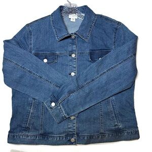 Jaclyn Smith XL Denim Trucker Jacket Medium Wash Button Down Classic Americana